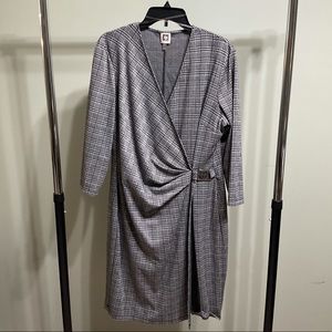 Anne Klein Wrap Dress Houndstooth Plaid